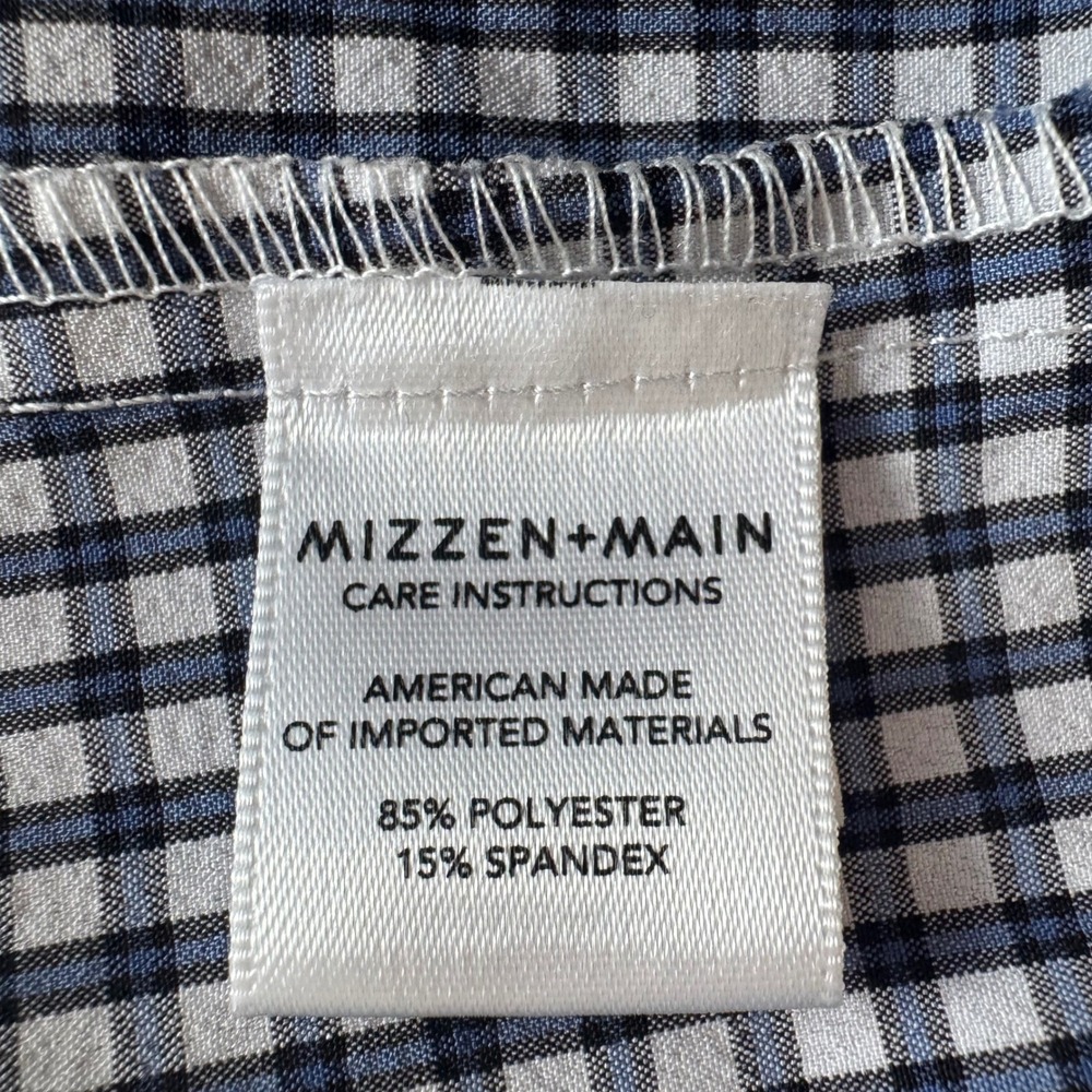 Mizzen+Main XL Trim Fit Blue White Gingham Men's Leeward Collection Dress Shirt - Picture 5 of 10